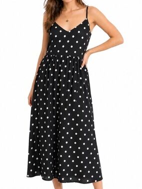 Old Navy Black Polka Dot Midi Dress with White Dots